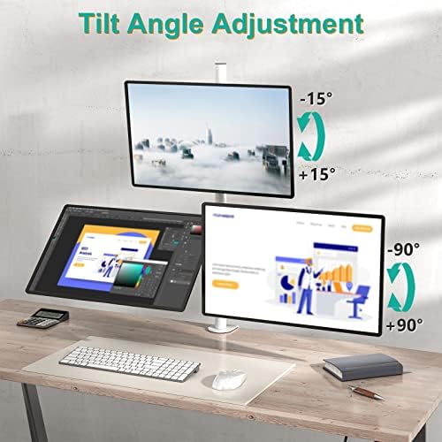 WALI Tall Triple Monitor Stand, Fully Adjustable Three Monitor Desk Mount Fits 3 Screens up to 27 inch, 22 lbs. Weight Capacity per Arm (M003-W), White - Image 6