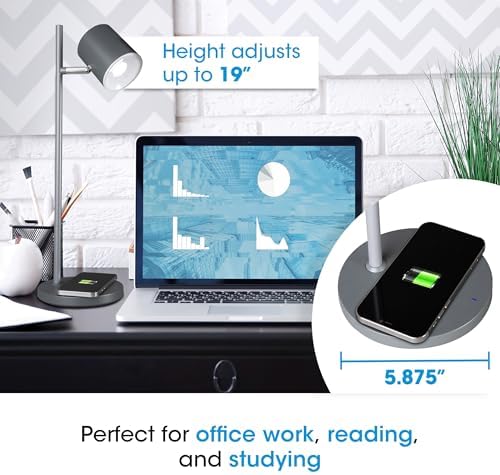 OttLite Good Housekeeping Modern LED Desk Lamp, Wireless Charging, Grey - Image 5
