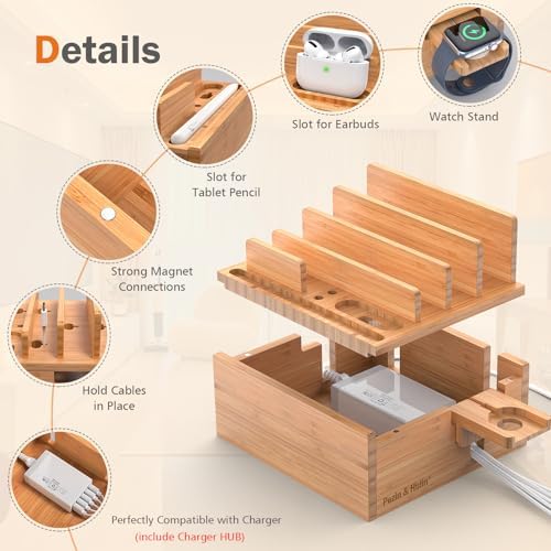 Pezin & Hulin Bamboo Charging Station for Multiple Devices with 5-Port HUB - Image 2