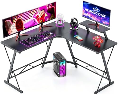 Mr IRONSTONE L Shaped Gaming Desk Corner Computer Desk, Home Office Desks Writing Workstation with Large Monitor Stand, Easy to Assemble (Black,51 Inch) by MrIRONSTONE