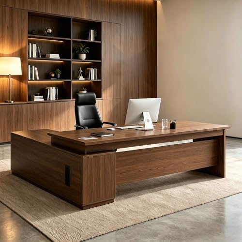 L Shaped Executive Desk with Drawers, Large Wood Workstation, Modern Executive Office Furniture for Home Office and Business Workspace, Multiple Sizes & Colors by Unknown