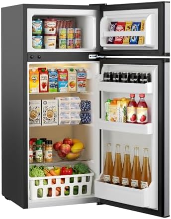 Icyglee 4.5 Cu.Ft Mini Fridge with Freezer, 2 Doors Small Fridge with Adjustable Thermostat & Removable Glass Shelves, Small Refrigerator for Kitchen Office Dorm, Quiet Operation, Silver by ICYGLEE