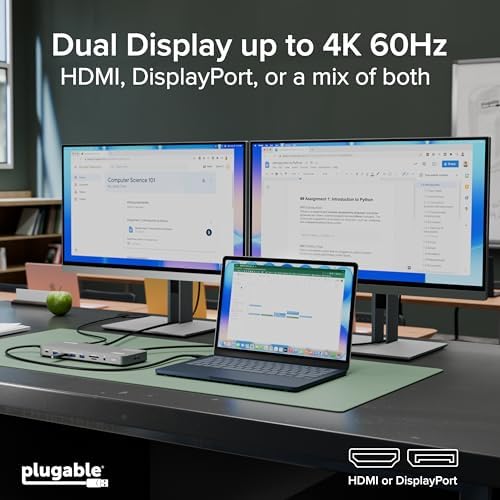 Plugable USB C Docking Station, Dual Monitor 4K 60Hz 2X HDMI or DisplayPort - Image 4