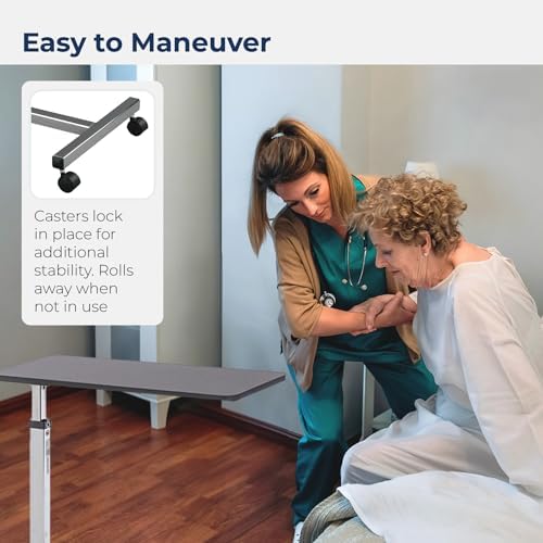 Drive Medical 13003 Non Tilt Top Overbed Table with Wheels, Chrome - Image 5