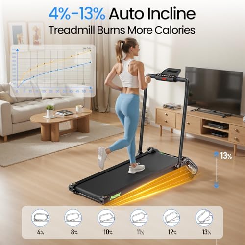 FINEHORSE Walking Pad with 13% Auto Incline, Under Desk Treadmill for Home - Image 2