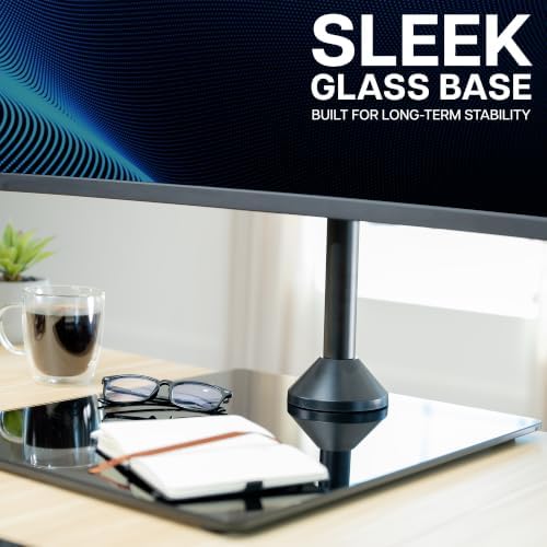 VIVO Black Triple Monitor Mount, Freestanding Triple Monitor Arm Stand for Desk with Glass Base, Heavy Duty Fully Adjustable Stand for 3 Screens up to 32 inches, Black, STAND-V332FG - Image 3