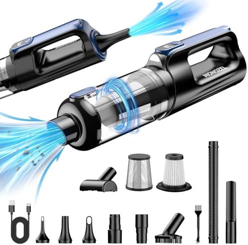MONOZEL Car Vacuum Portable Cordless, 18000Pa 2 in 1 Vacuum Cleaner&Air Duster, 130W Brushless Motor Handheld Vacuum Cordless with 7800mAh Battery, LED Light, Multi-Nozzles for Car, Home, Office, Pet by HumorUsGoods