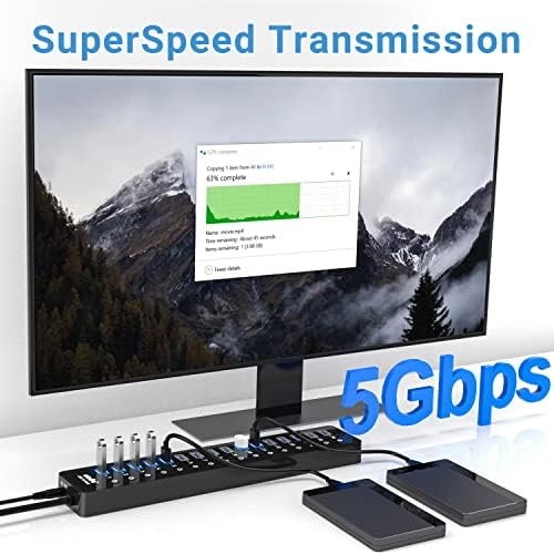 Power USB Hub 3.0, atolla 16 Port USB Splitter with 12V/6A Power Adapter and Individual Switches, High-Speed Data Transfer for Laptop, PC, Mac, and More Devices - Image 4