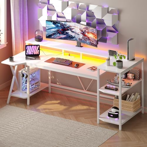 SEDETA Gaming Desk 70.8'' with LED Lights, Storage Shelves,Power Outlets - Image 3