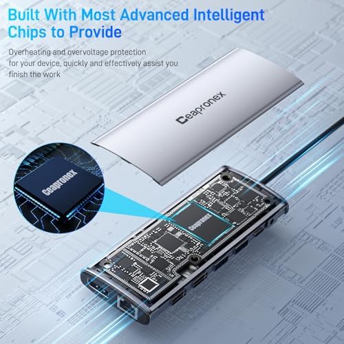 USB C Docking Station 14 in 1 with 2 HDMI 4K + DP 8K 3 Monitors Triple Display for Laptop,/MacBook Pro/Air/HP/DELL/Lenovo, USB C Hub Dongle Dock with USB 3.0, RJ45,100W PD, SD/TF, Audio/Mic - Image 3