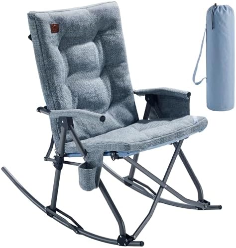 EVER ADVANCED Oversized Rocking Camping Chair, Padded Folding Rocker for Adults with Hard Armrests, 400lbs Heavy Duty Portable Chair for Patio, Lawn and Outdoors, Sky Blue by EVERADVANCED