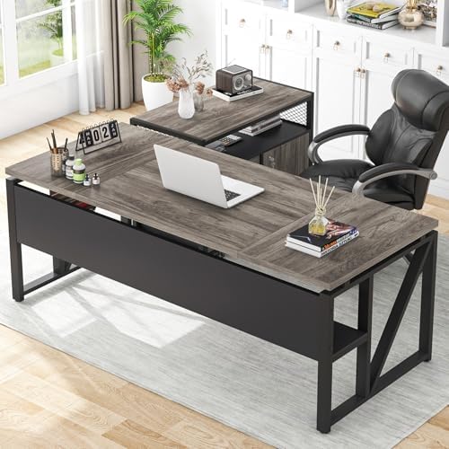 Tribesigns L Shaped Desk with Drawer Cabinet, 63" Executive Computer Desk and lateral File Cabinet, 2 Piece Home Office Furniture with Drawers for Hanging File, Doors with Locks (Gray, 63 inches) by Tribesigns