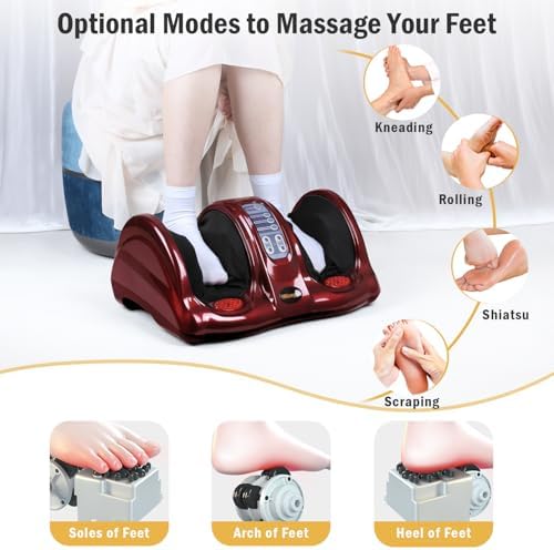 H&B Luxuries Shiatsu Foot Massager Machine with Remote Controller, Kneading and Rolling Home Massagers for Feet, Ankle, Calf, Leg, Ideally for Men, Women, Father, Mom Parents and The Elderly, Red - Image 3