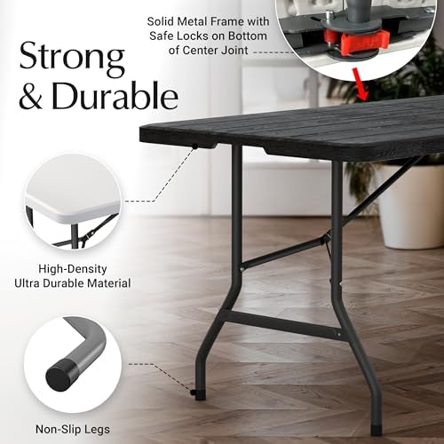 2 PACK of 6 Feet Foldable Table with Built in Handle & Steel Legs | 6FT Heavy Duty Folding Portable | Perfect for Party, Dining, Wedding, Events, Picnic Indoor Outdoor Camping Utility Folding - 6 Foot - Image 3