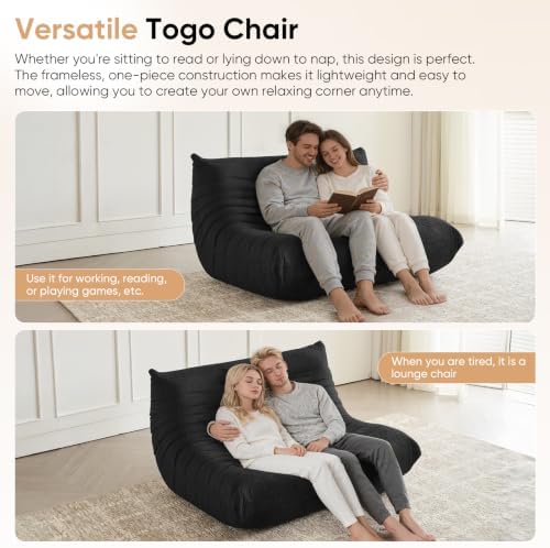 2 Seater Adults Bean Bag Chairs Togo Couch Comfy Lazy Floor Sofa - Image 3