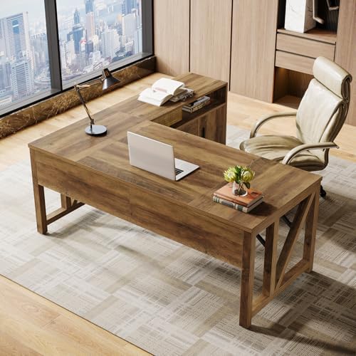 Tribesigns 63" L Shaped Executive Desk & 39" File Cabinet Set, Corner Computer Desk with Ample Storage, Large Industrial Retro Office Desk with Drawers & Shelves, for Home & Business, Rustic Brown by Tribesigns