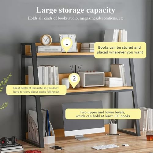 Dorm Desk Hutch,Ladder Desktop Bookshelf,2-Tier Computer Desktop Bookcase,Desk Hutch Top Only,Desk Organizer Shelf,Multipurpose Desktop Display Rack for Dorm Office Home(30x13x35inch, Black) - Image 4