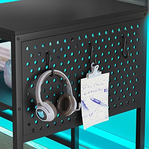 SEDETA L Shaped Gaming Desk, Reversible Computer Desk, Gaming Desk with Power Outlets & LED Strip, Monitor Shelf, Keyboard Tray, Pegboard and Storage Shelves for Home Office, Black - Image 5