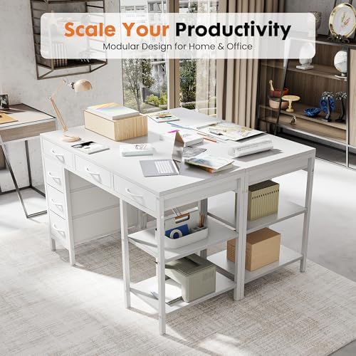 Sweetcrispy 47" Computer Desk with 6 Fabric Drawers & Storage Shelves - Image 5