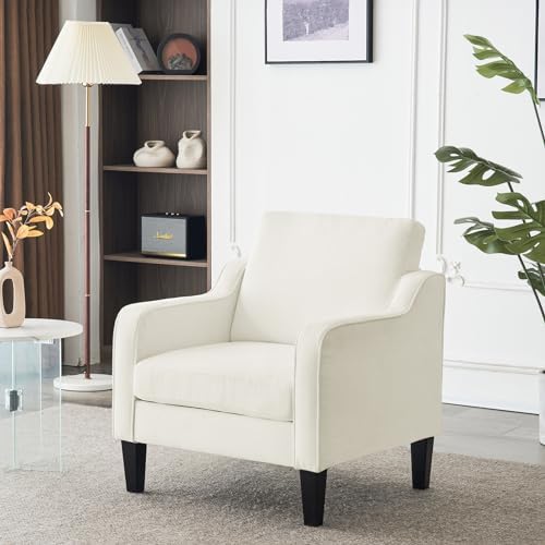 VINGLI Cream Accent Chair, Chenille Upholstered Armchair for Living Room by VINGLI