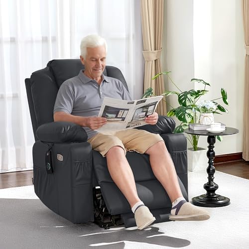 MCombo Power Lift Recliner Chair for Elderly, Lift Chair with Heat and Massage, FSC Certified, USB Ports, Cup Holders, Faux Leather 7040 (Black, Medium) - Image 4