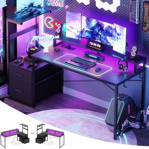 Aheaplus 59" Gaming Desk with RGB LED & Power Outlet &PC Case/Printer Stand by Aheaplus