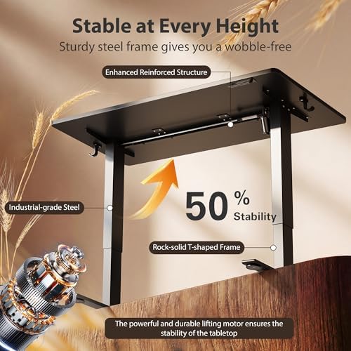 Cubiker Standing Desk, 55x24 Inches Sit Stand Home Office Desk, Electric Stand up Desk, Adjustable Desk with Splice Board, Black Frame/Black Top - Image 5