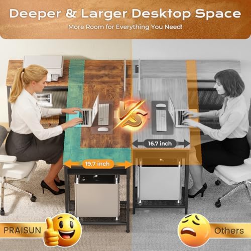PRAISUN 63 Inch L Shaped Office Desk with Power Outlets and Type-C Port, Large Computer Gaming Desk with 3 Fabric Drawers, Mesh Shelves, Corner Study Work Writing Desk, Rustic Brown - Image 6