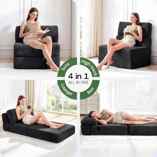 Folding Sofa Bed Convertible 4 in 1 Sleeper Chair Black Twin - Image 5