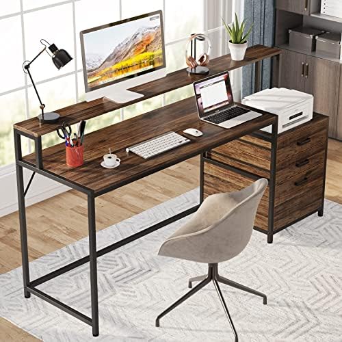 Tribesigns 63 Inch Computer Desk with File Drawer Cabinet, Ergonomic Desk - Image 3