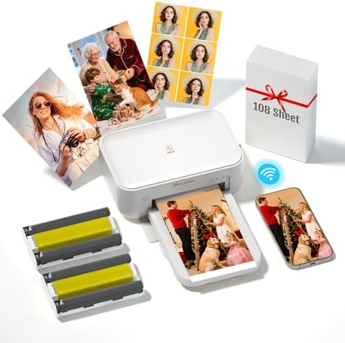 iDPRT 4x6 Photo Printer - 108 Sheets & 2 Ribbon, Instant Picture Printer for iPhone, Android - Thermal Dye Sublimation, WI-Fi Connnecting, Color Photo Printers for Home Use by iDPRT