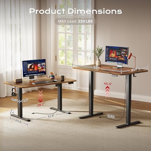 Huuger 47 X 24 Inch Electric Standing Desk with Power Outlets and USB-C Port, Height Adjustable Desk, Sit Stand Desk for Home Office, Computer & Gaming Desk, Stable Steel Frame, Rustic Brown - Image 5
