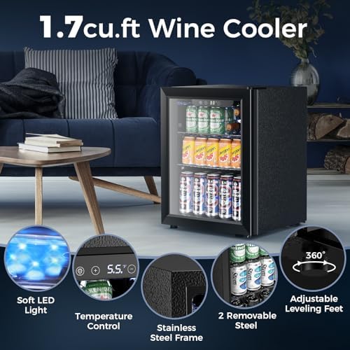 Electactic 68 Cans Beverage Refrigerator Cooler, 1.7 cu.ft Mini Fridge Glass Door Drink Cooler for Beer, Soda,Wine, Digital Temperature Control for Home Office Bar - Image 6