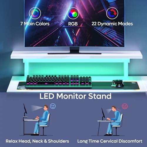 Pinmoco 42" Reversible Small L-Shaped Gaming Desk with LED Lights, White - Image 3