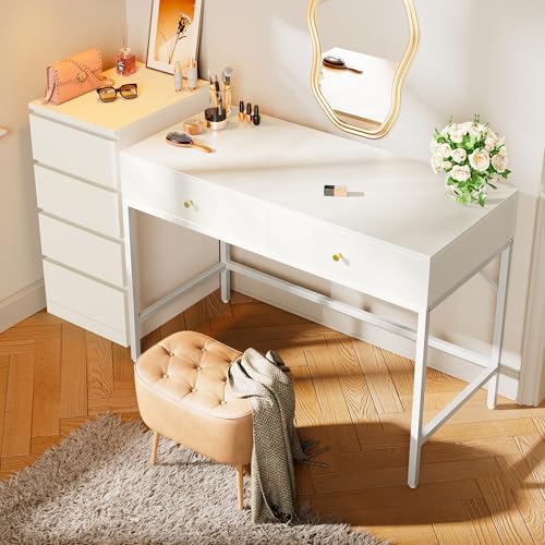 SUPERJARE White Vanity Desk with Drawers, 47 inch Computer Desk - Image 5