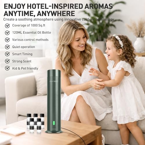 Waterless Diffuser Starter Kit with 5 Scent Oils - Cold Air Diffuser Machine for Home, Hotels and Large Room, 1000 Sq.Ft Coverage Hotel Scent Essential Oil Diffuser, Remote Control, 4.05 Oz, Green-N - Image 2