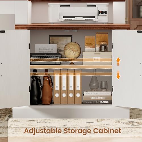 SEDETA Farmhouse 70.9" Executive Desk, Home Office Desk with File Drawers and Storage Cabinet, Computer Desk with Power Outlet for Home Office, Work Study Writing, White+Brown - Image 5