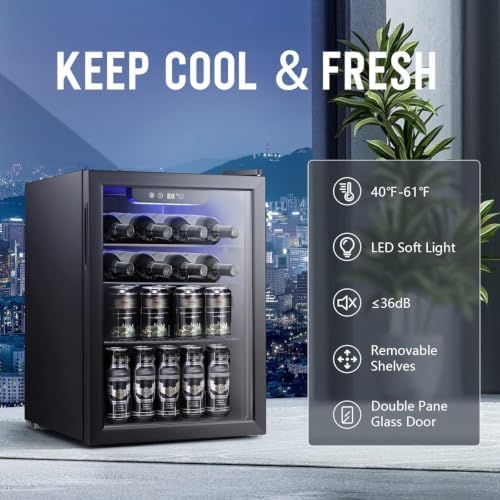 Antarctic Star 2.6cu.ft Wine Cooler/Cabinet Beverage Refrigerator, Small Mini Wine Cellar Fridge, Beer Soda Clear Front Glass Door, Quiet Operation, Adjust Temperature, Freestanding, Black…… - Image 2