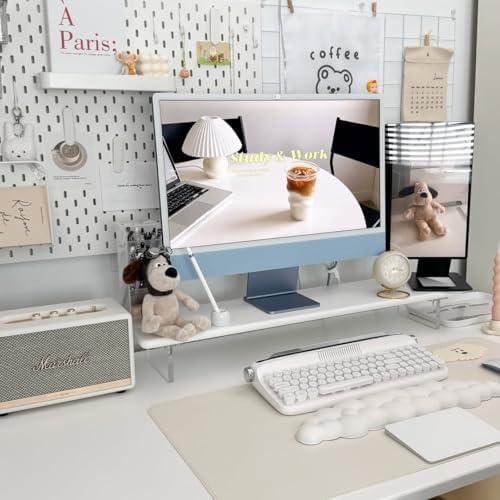Bamboo Monitor Stand Riser, Natural Desk Shelf with Acrylic Legs - Image 2