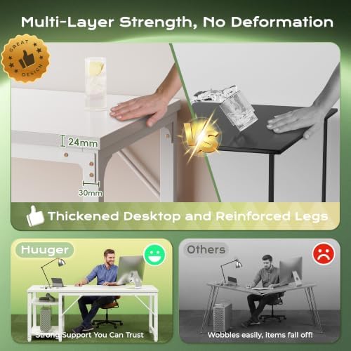 Huuger 63'' x 23.6'' Computer Desk with Power Outlets, 0.95'' Thick Desktop - Image 4