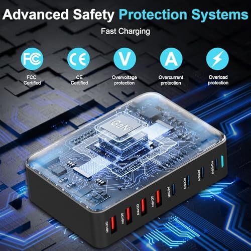 320W USB C Fast Charger Block, Multi-port USB Charging Station, GaN Ⅲ Double 100W PD PPS Port Fast Charging Station for Multiple Devices,Laptop Wall Charger Compatible with MacBook, iPhone 17,iPad etc - Image 6