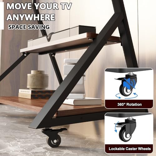 Rolling TV Stand with 2-Tier Wood Shelf for 52-100 Inch TV - Image 3