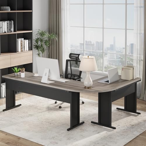 Tribesigns 83-Inch Large L Shaped Desk, Reversible Executive Office Desk, Modern Corner Computer Table Business Workstation for Home Office (Grey) - Image 3