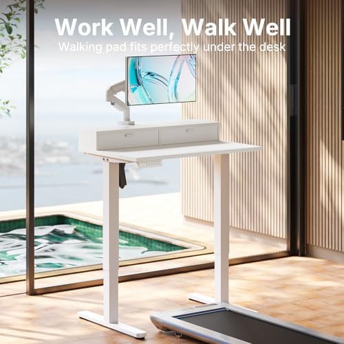 HUANUO 32" X 21" Electric Standing Desk with 2 Drawers, C-Clamp Mount Compatible, Height Adjustable Computer Desk, Home Office Stand Up Desk with 4 Preset Heights & 2 Hooks, White - Image 6