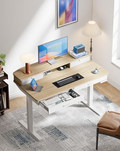HUANUO 48 x 30 inch Electric Standing Desk with 4 Drawers, Natural - Image 2