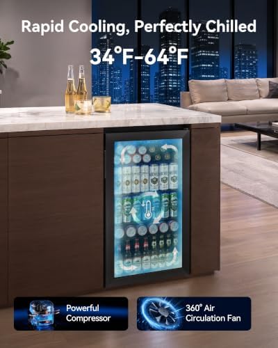 Feelfunn 3.2 Cu. Ft. Beverage Refrigerator, 126-Can Mini Fridge, 34-64°F - Image 3