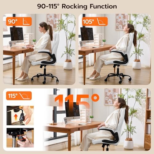 Ylzyxal Office Desk Chair, Ergonomic Computer Chair with Padded Flip-Up Arms and Adjustable Lumbar Support, PU Leather Executive Chair with Tilt Lock and 360° Swivel Rolling Wheels for Work, Study - Image 4