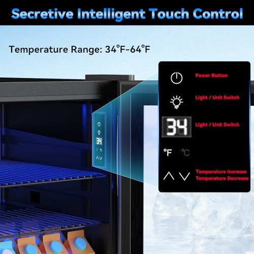 Velivi Mini Fridge with Glass Door-Small Fridge Desk Beverage Cooler for Beer Drinks 1.4 Cu.Ft Countertop Beverage Fridge with Adjustable Shelves, Led Light for Bedroom/Office/Dorm - Image 3