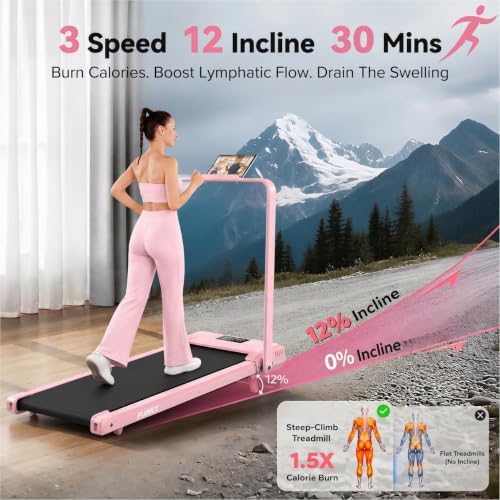 FUNMILY Upgrade Walking Pad Folding Treadmill with 12%/15% Incline & Handle Bar, 3.5HP Foldable Under Desk Compact Treadmills for Home/Office/Gym, 400+lb Capacity, Shock Absorption - Image 2