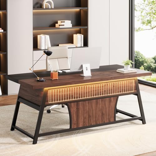 63" Modern Executive Desk with Storage Shelf & LED Light by Condemo